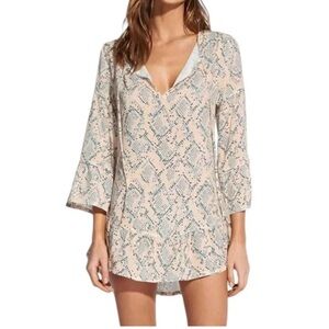 VIX Paula Hermanny Women's Snake Print Swim Cover-Up Peach & Teal XS